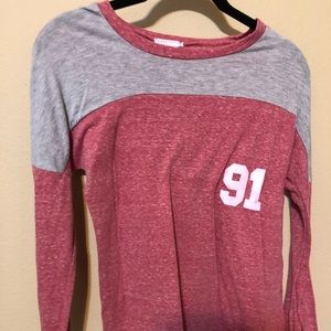 coral/pink long sleeve jersey shirt